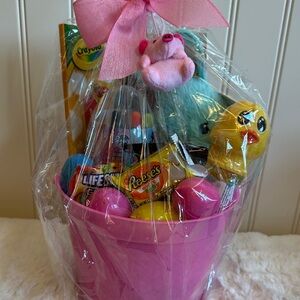 Pink Easter Gift Basket with Plush & Filled Eggs